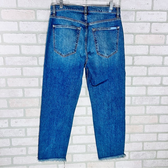 7 For All Mankind High Waist Cropped Straight Leg Raw Hem Jeans Size 32 - Picture 8 of 14